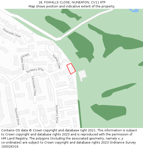 18, FOXHILLS CLOSE, NUNEATON, CV11 6TP: Location map and indicative extent of plot