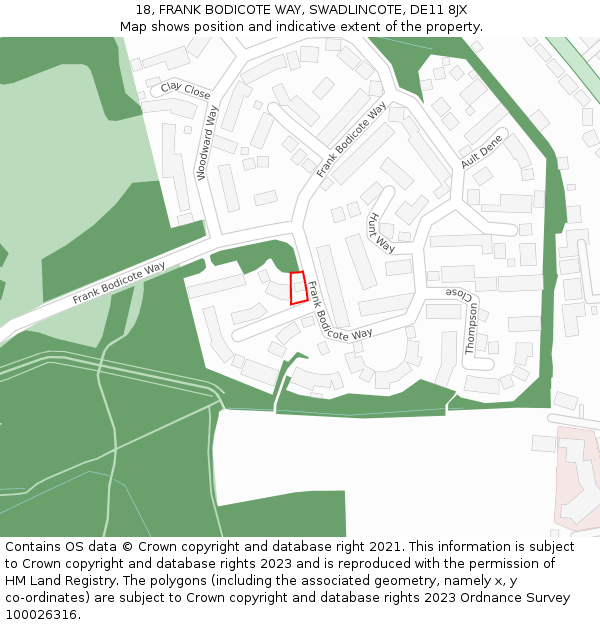 18, FRANK BODICOTE WAY, SWADLINCOTE, DE11 8JX: Location map and indicative extent of plot