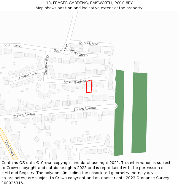 18, FRASER GARDENS, EMSWORTH, PO10 8PY: Location map and indicative extent of plot