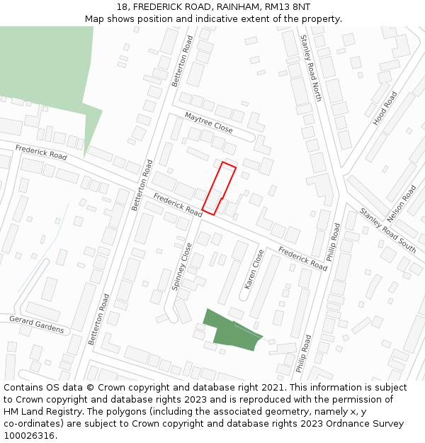 18, FREDERICK ROAD, RAINHAM, RM13 8NT: Location map and indicative extent of plot