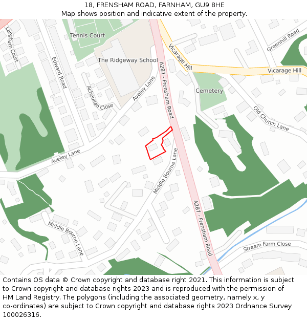 18, FRENSHAM ROAD, FARNHAM, GU9 8HE: Location map and indicative extent of plot