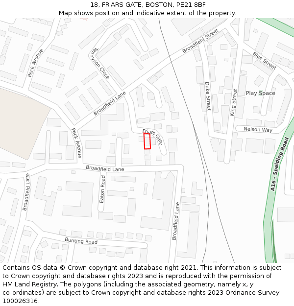 18, FRIARS GATE, BOSTON, PE21 8BF: Location map and indicative extent of plot