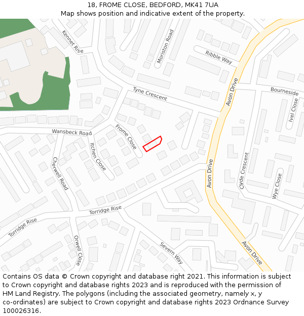 18, FROME CLOSE, BEDFORD, MK41 7UA: Location map and indicative extent of plot