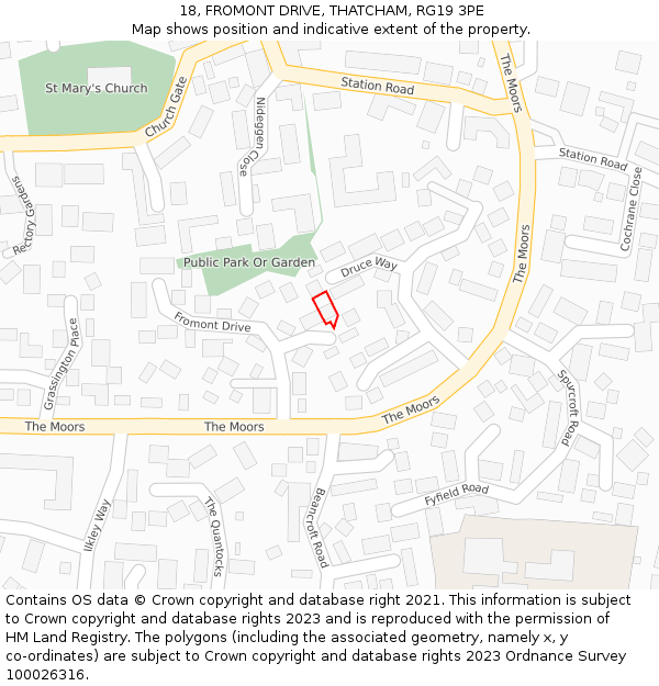 18, FROMONT DRIVE, THATCHAM, RG19 3PE: Location map and indicative extent of plot