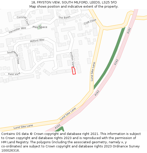 18, FRYSTON VIEW, SOUTH MILFORD, LEEDS, LS25 5FD: Location map and indicative extent of plot