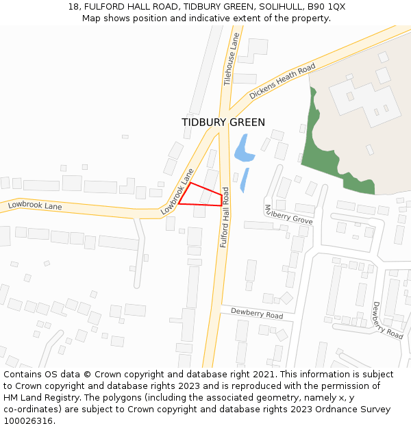 18, FULFORD HALL ROAD, TIDBURY GREEN, SOLIHULL, B90 1QX: Location map and indicative extent of plot