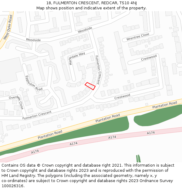 18, FULMERTON CRESCENT, REDCAR, TS10 4NJ: Location map and indicative extent of plot