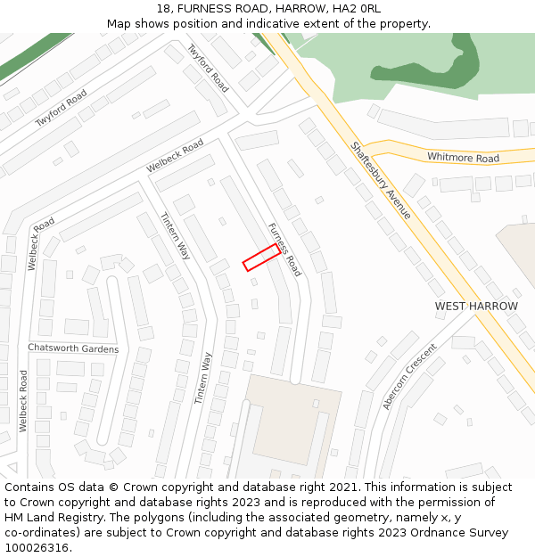 18, FURNESS ROAD, HARROW, HA2 0RL: Location map and indicative extent of plot