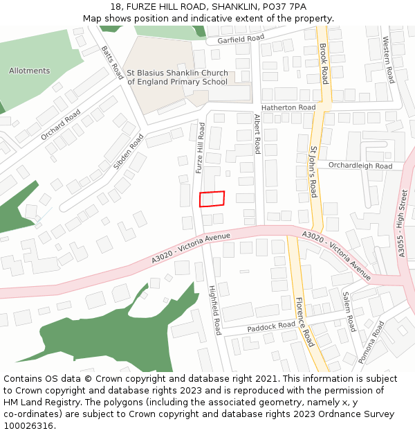 18, FURZE HILL ROAD, SHANKLIN, PO37 7PA: Location map and indicative extent of plot