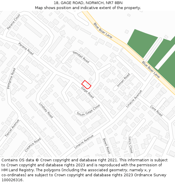 18, GAGE ROAD, NORWICH, NR7 8BN: Location map and indicative extent of plot