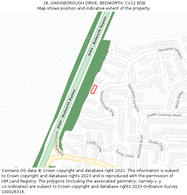 18, GAINSBOROUGH DRIVE, BEDWORTH, CV12 8DB: Location map and indicative extent of plot