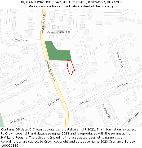 18, GAINSBOROUGH ROAD, ASHLEY HEATH, RINGWOOD, BH24 2HY: Location map and indicative extent of plot
