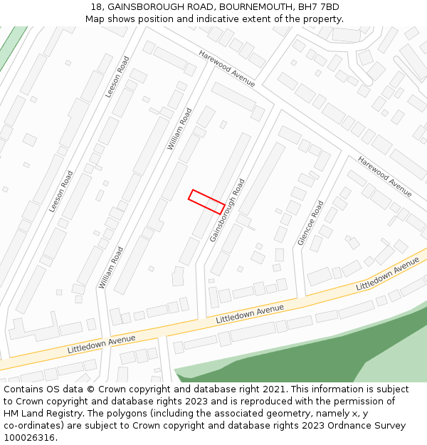 18, GAINSBOROUGH ROAD, BOURNEMOUTH, BH7 7BD: Location map and indicative extent of plot