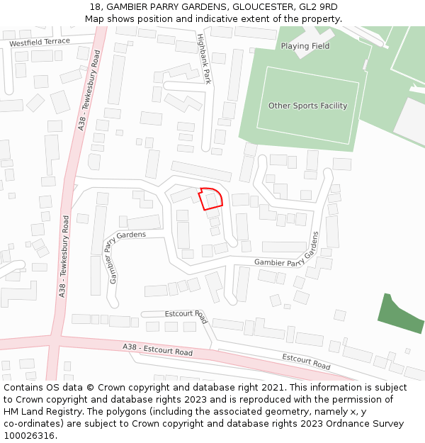 18, GAMBIER PARRY GARDENS, GLOUCESTER, GL2 9RD: Location map and indicative extent of plot