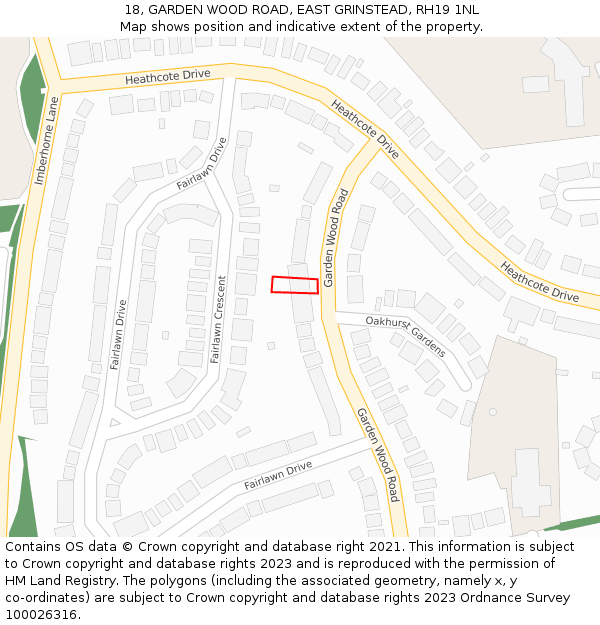 18, GARDEN WOOD ROAD, EAST GRINSTEAD, RH19 1NL: Location map and indicative extent of plot