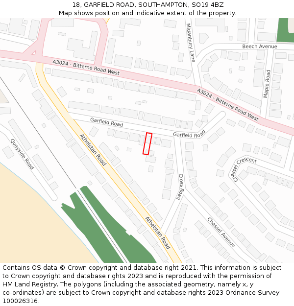 18, GARFIELD ROAD, SOUTHAMPTON, SO19 4BZ: Location map and indicative extent of plot