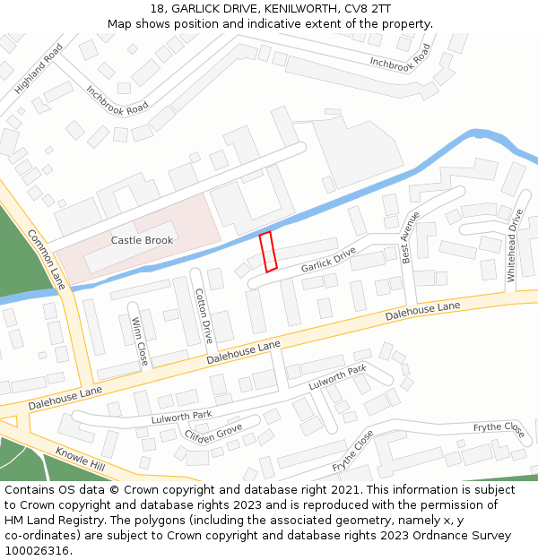 18, GARLICK DRIVE, KENILWORTH, CV8 2TT: Location map and indicative extent of plot
