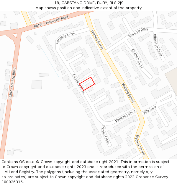 18, GARSTANG DRIVE, BURY, BL8 2JS: Location map and indicative extent of plot