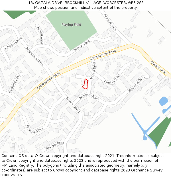 18, GAZALA DRIVE, BROCKHILL VILLAGE, WORCESTER, WR5 2SF: Location map and indicative extent of plot