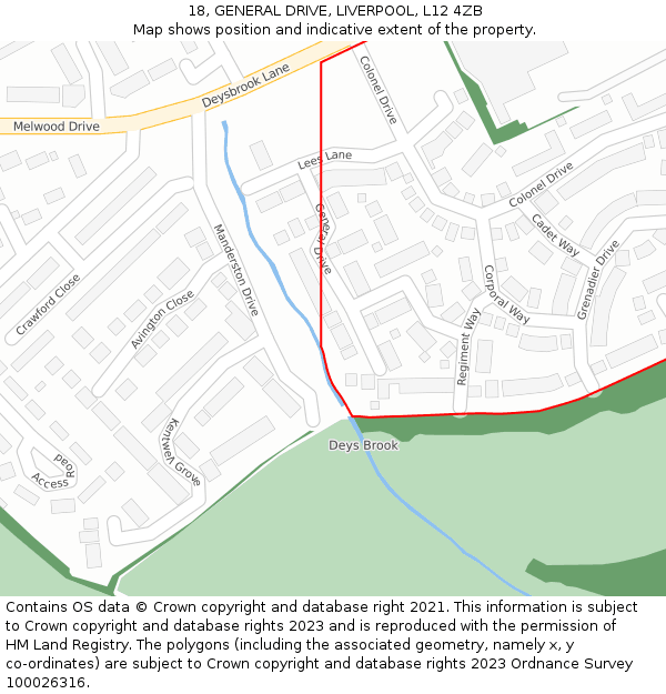 18, GENERAL DRIVE, LIVERPOOL, L12 4ZB: Location map and indicative extent of plot