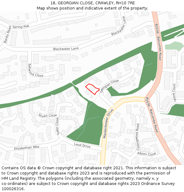 18, GEORGIAN CLOSE, CRAWLEY, RH10 7RE: Location map and indicative extent of plot