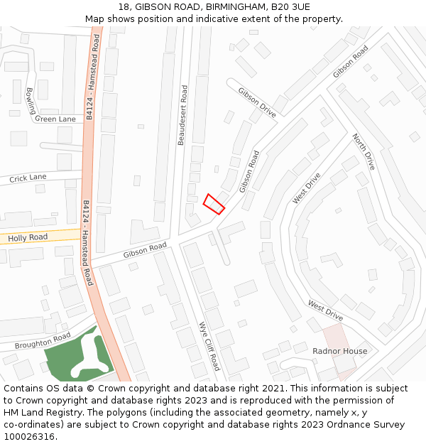 18, GIBSON ROAD, BIRMINGHAM, B20 3UE: Location map and indicative extent of plot