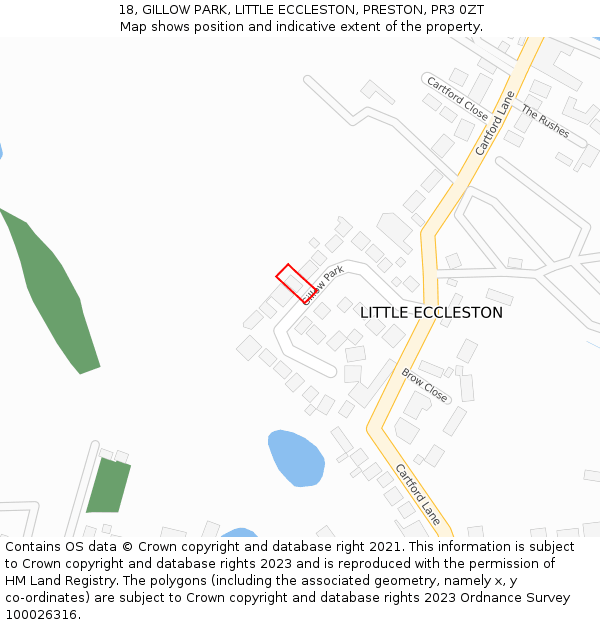 18, GILLOW PARK, LITTLE ECCLESTON, PRESTON, PR3 0ZT: Location map and indicative extent of plot