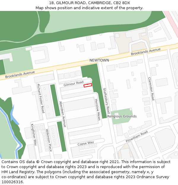 18, GILMOUR ROAD, CAMBRIDGE, CB2 8DX: Location map and indicative extent of plot