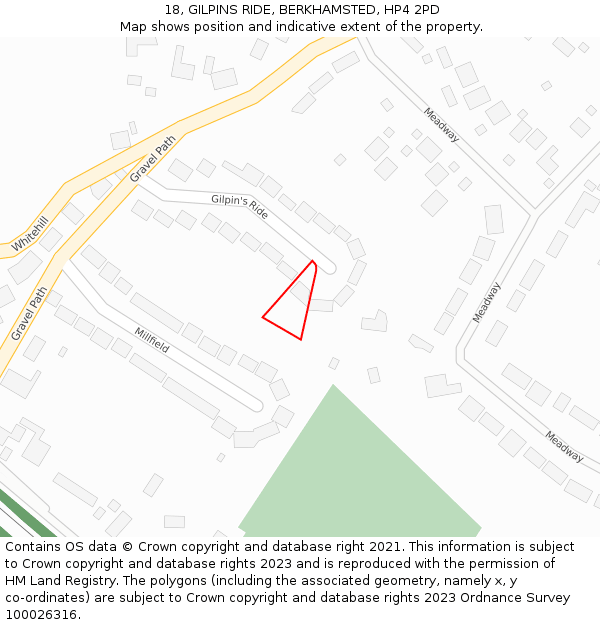 18, GILPINS RIDE, BERKHAMSTED, HP4 2PD: Location map and indicative extent of plot