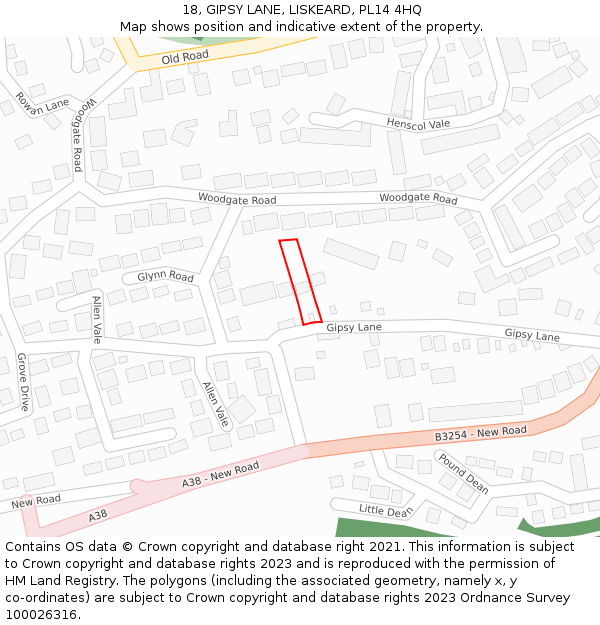 18, GIPSY LANE, LISKEARD, PL14 4HQ: Location map and indicative extent of plot