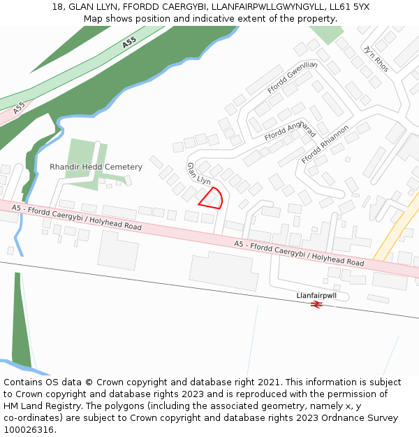 18, GLAN LLYN, FFORDD CAERGYBI, LLANFAIRPWLLGWYNGYLL, LL61 5YX: Location map and indicative extent of plot