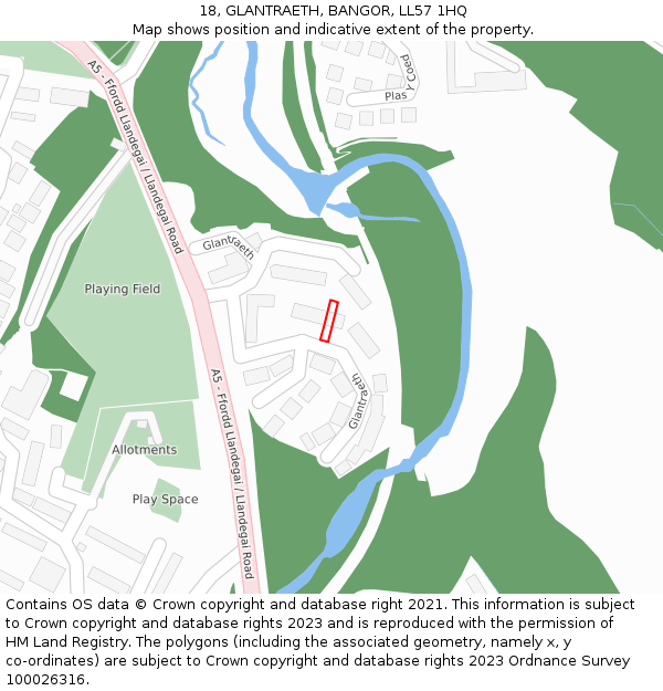 18, GLANTRAETH, BANGOR, LL57 1HQ: Location map and indicative extent of plot