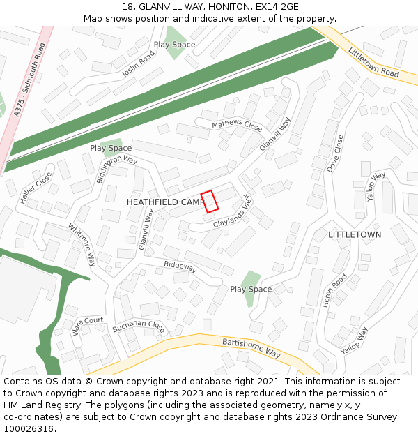 18, GLANVILL WAY, HONITON, EX14 2GE: Location map and indicative extent of plot