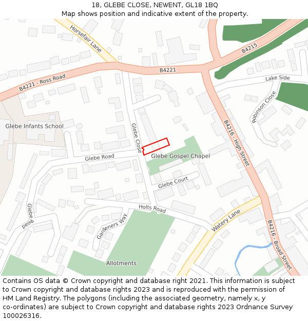 18, GLEBE CLOSE, NEWENT, GL18 1BQ: Location map and indicative extent of plot