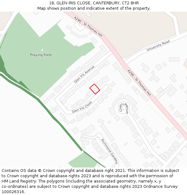 18, GLEN IRIS CLOSE, CANTERBURY, CT2 8HR: Location map and indicative extent of plot