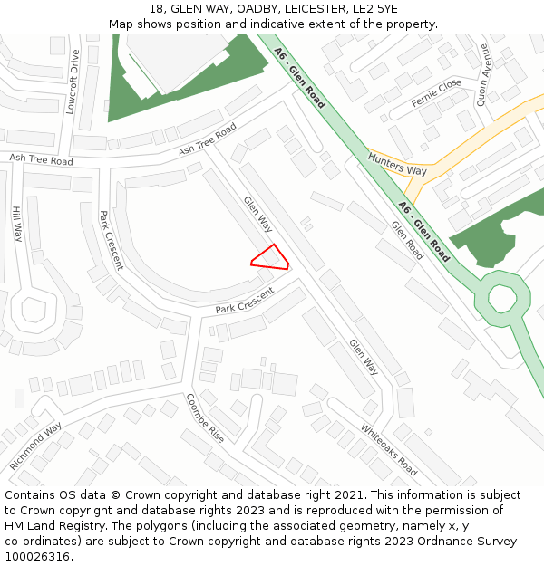 18, GLEN WAY, OADBY, LEICESTER, LE2 5YE: Location map and indicative extent of plot