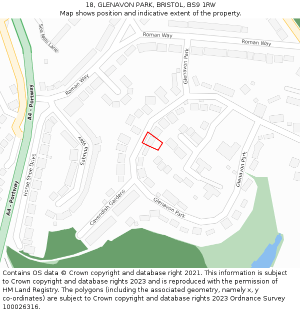 18, GLENAVON PARK, BRISTOL, BS9 1RW: Location map and indicative extent of plot