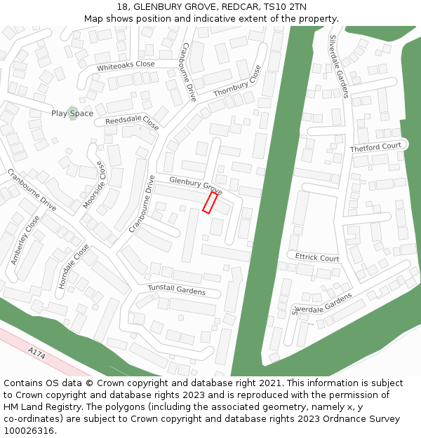 18, GLENBURY GROVE, REDCAR, TS10 2TN: Location map and indicative extent of plot