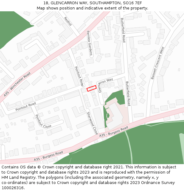 18, GLENCARRON WAY, SOUTHAMPTON, SO16 7EF: Location map and indicative extent of plot