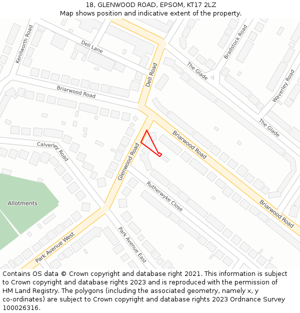 18, GLENWOOD ROAD, EPSOM, KT17 2LZ: Location map and indicative extent of plot