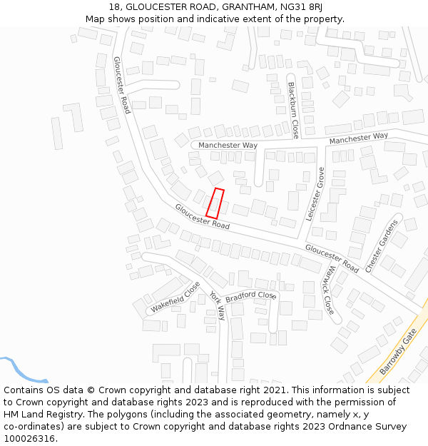 18, GLOUCESTER ROAD, GRANTHAM, NG31 8RJ: Location map and indicative extent of plot