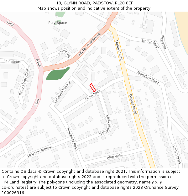 18, GLYNN ROAD, PADSTOW, PL28 8EF: Location map and indicative extent of plot