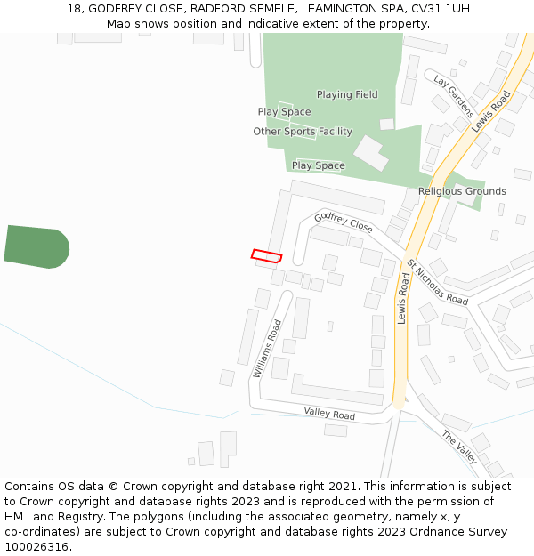 18, GODFREY CLOSE, RADFORD SEMELE, LEAMINGTON SPA, CV31 1UH: Location map and indicative extent of plot