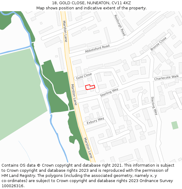 18, GOLD CLOSE, NUNEATON, CV11 4XZ: Location map and indicative extent of plot