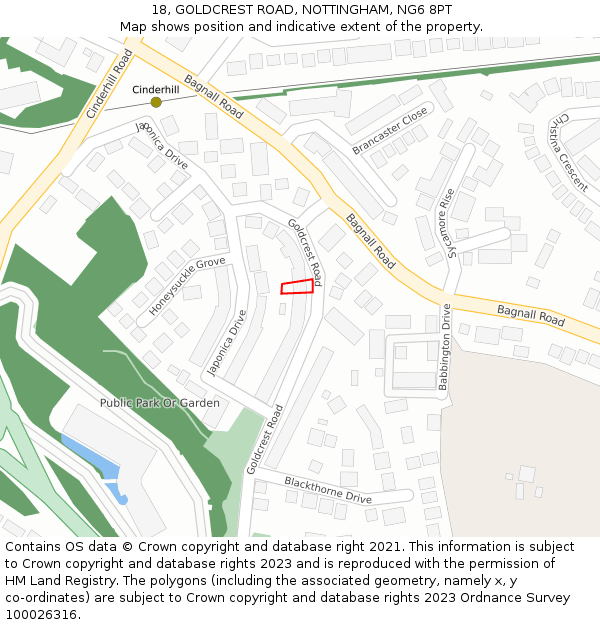 18, GOLDCREST ROAD, NOTTINGHAM, NG6 8PT: Location map and indicative extent of plot