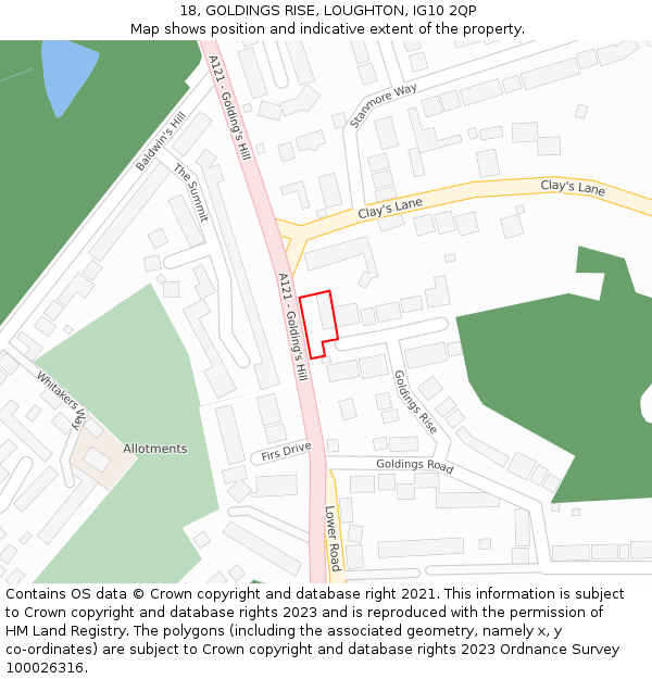 18, GOLDINGS RISE, LOUGHTON, IG10 2QP: Location map and indicative extent of plot