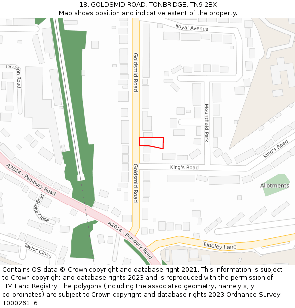 18, GOLDSMID ROAD, TONBRIDGE, TN9 2BX: Location map and indicative extent of plot
