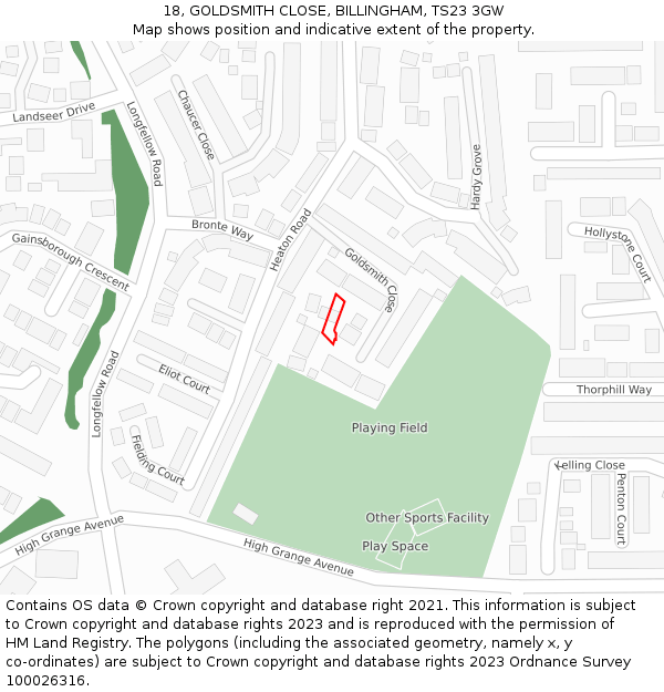 18, GOLDSMITH CLOSE, BILLINGHAM, TS23 3GW: Location map and indicative extent of plot