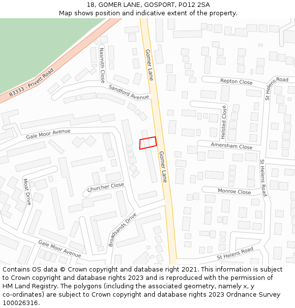 18, GOMER LANE, GOSPORT, PO12 2SA: Location map and indicative extent of plot