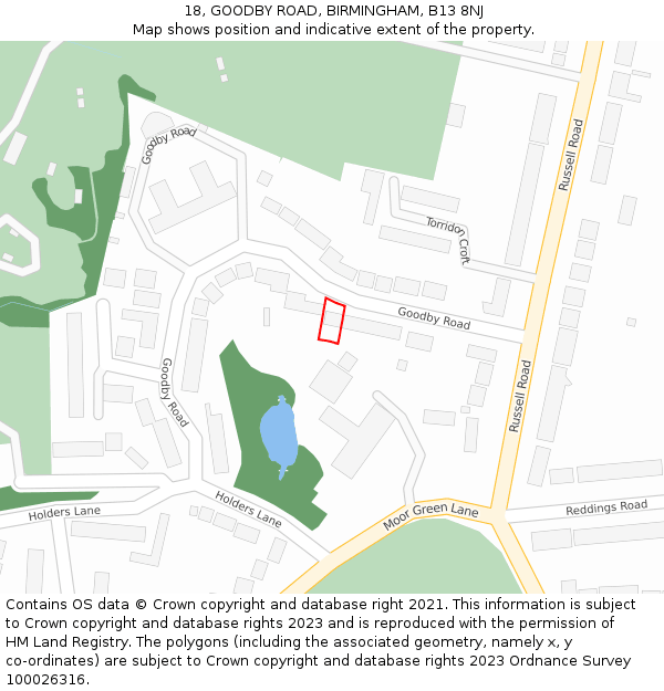 18, GOODBY ROAD, BIRMINGHAM, B13 8NJ: Location map and indicative extent of plot